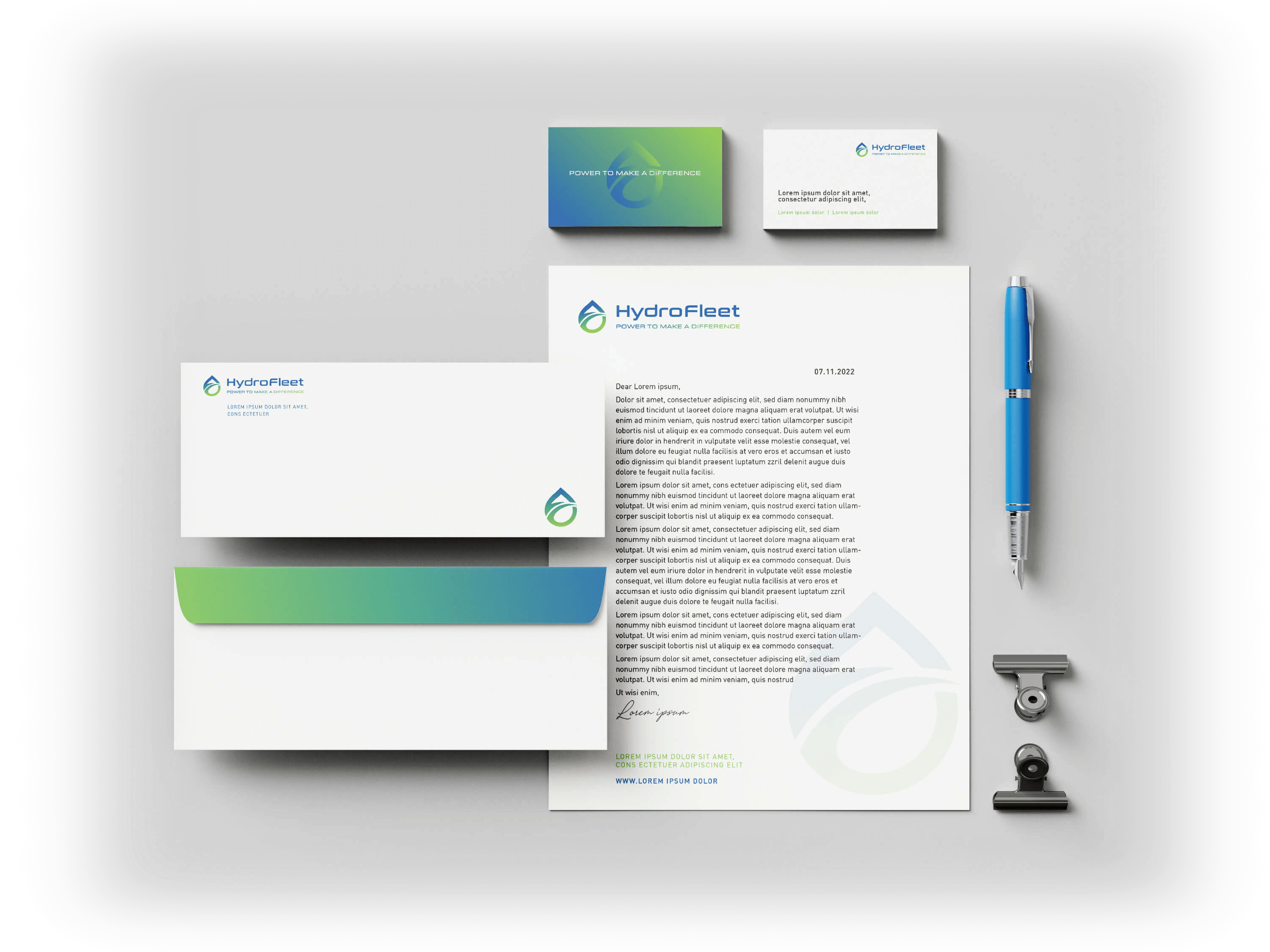 HydroFleet Stationary and Business Card Design for marketing