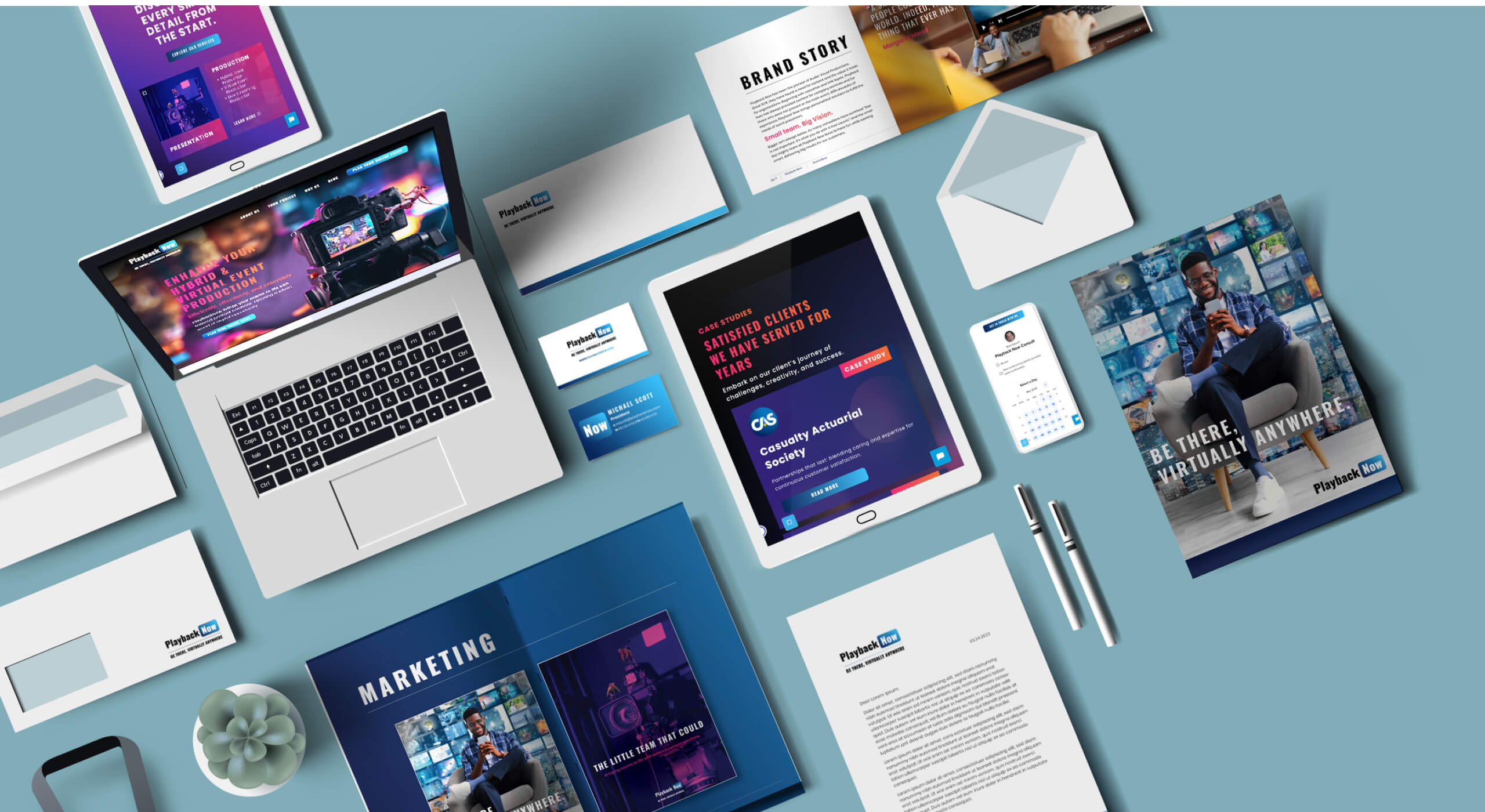 Playback Now Brand Book and Website Mockup